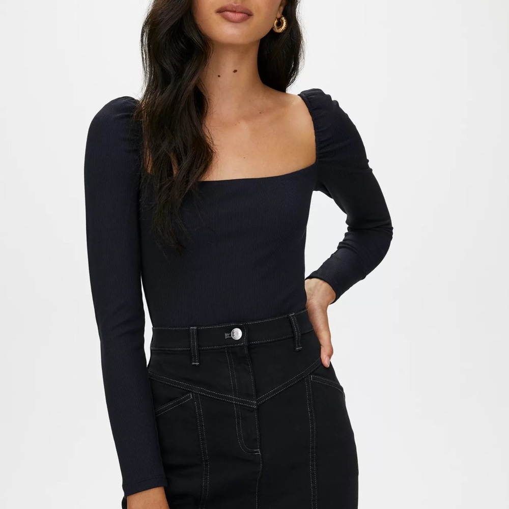 Wilfred Fortune Square Neck Puffed Sleeve Bodysuit Black